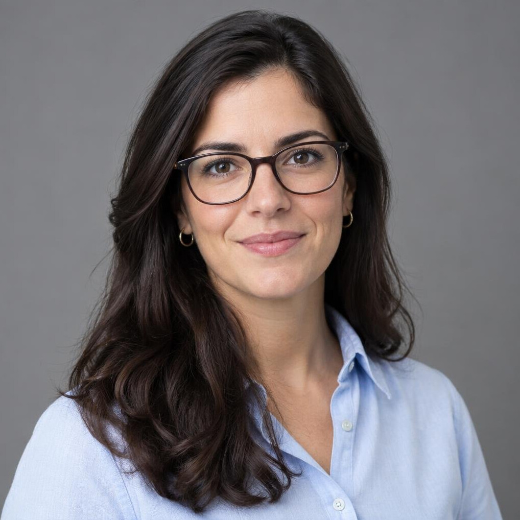 Studio portrait of a Portuguese woman in her thirties, investigative reporter