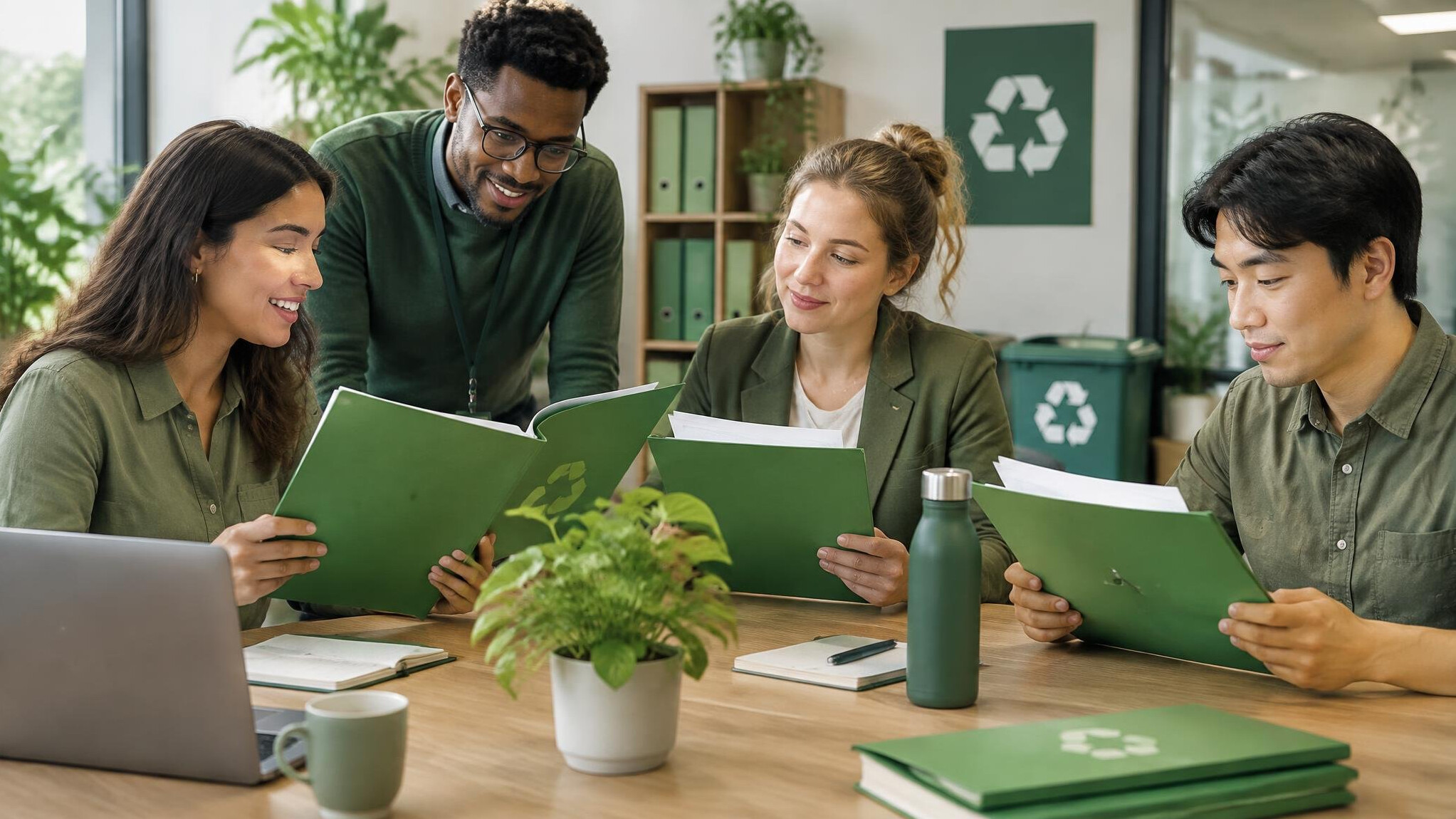team using green files