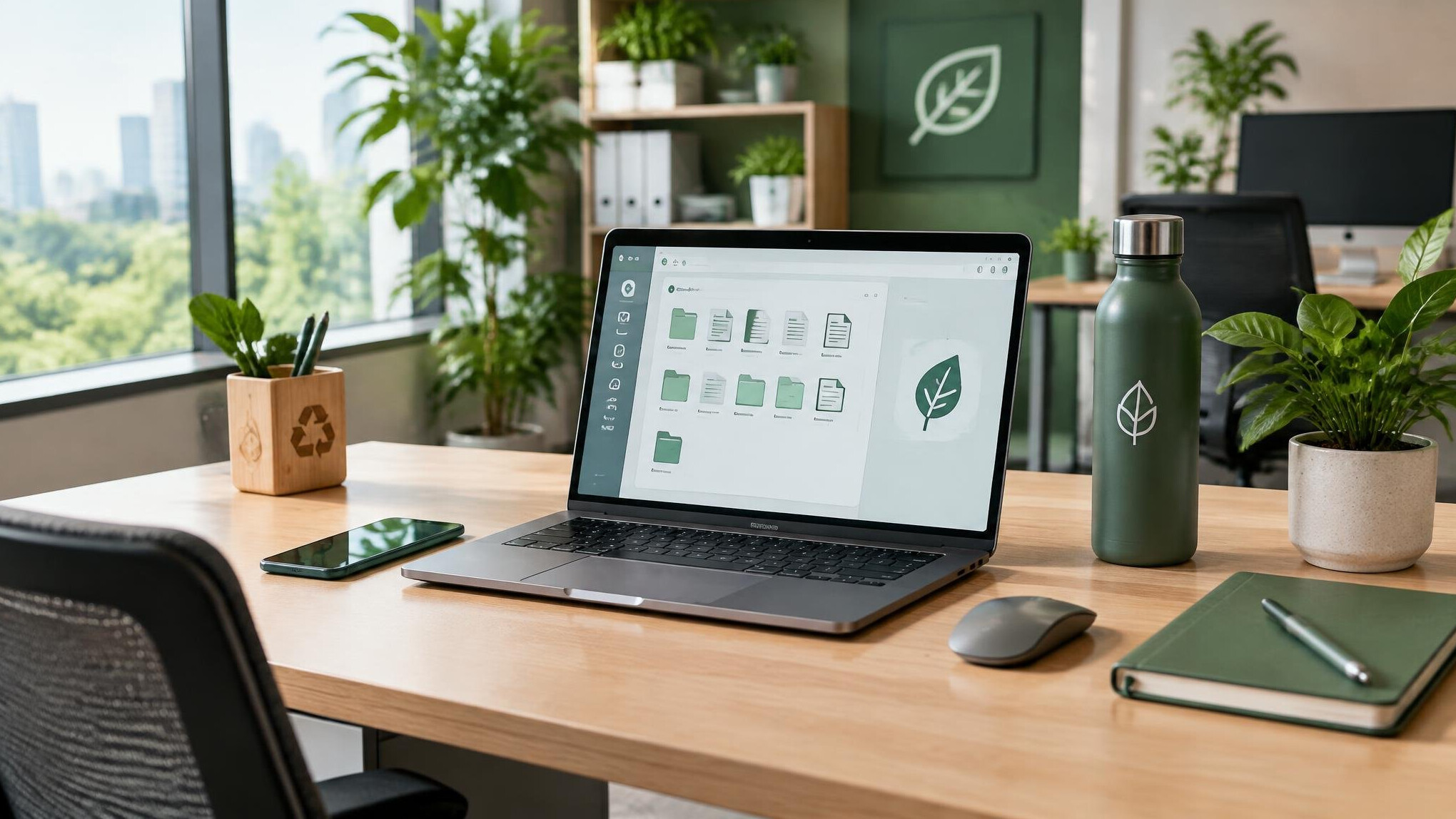 sustainable office with digital files