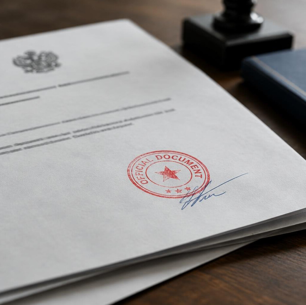 Close-up of confidential documents with a red stamp